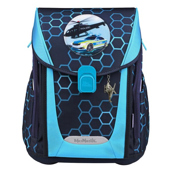 McNeill Primo Xagon Schulranzen Jungen – 9-teiliges Set mit Polizei- & Fantasie-Motiv, Brotdose & Trinkflasche