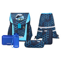 McNeill Primo Xagon Schulranzen Jungen – 9-teiliges Set mit Polizei- & Fantasie-Motiv, Brotdose & Trinkflasche