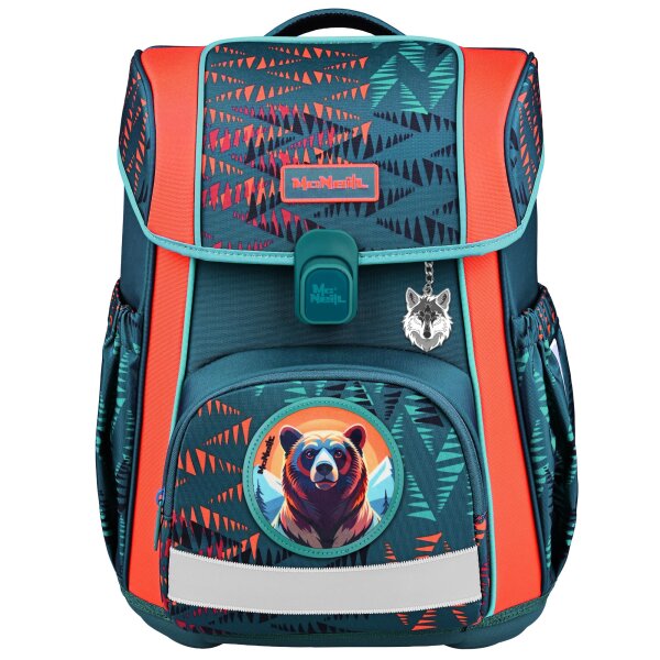 McNeill Bravo Bear Schulranzen Jungen – 9-teiliges Set mit Brotdose, Trinkflasche & zwei McAddys