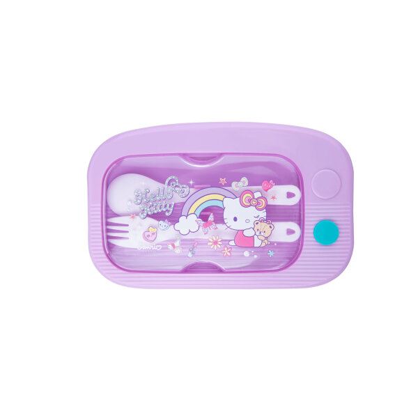 Lunch Box 1100ml mit Besteck – Hello Kitty (Lila-Blau)